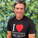 Johnathan Mills wearing I love Downtown Arcadia t-shirt.