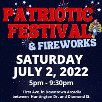 Patriotic Festival and Fireworks with date and time.