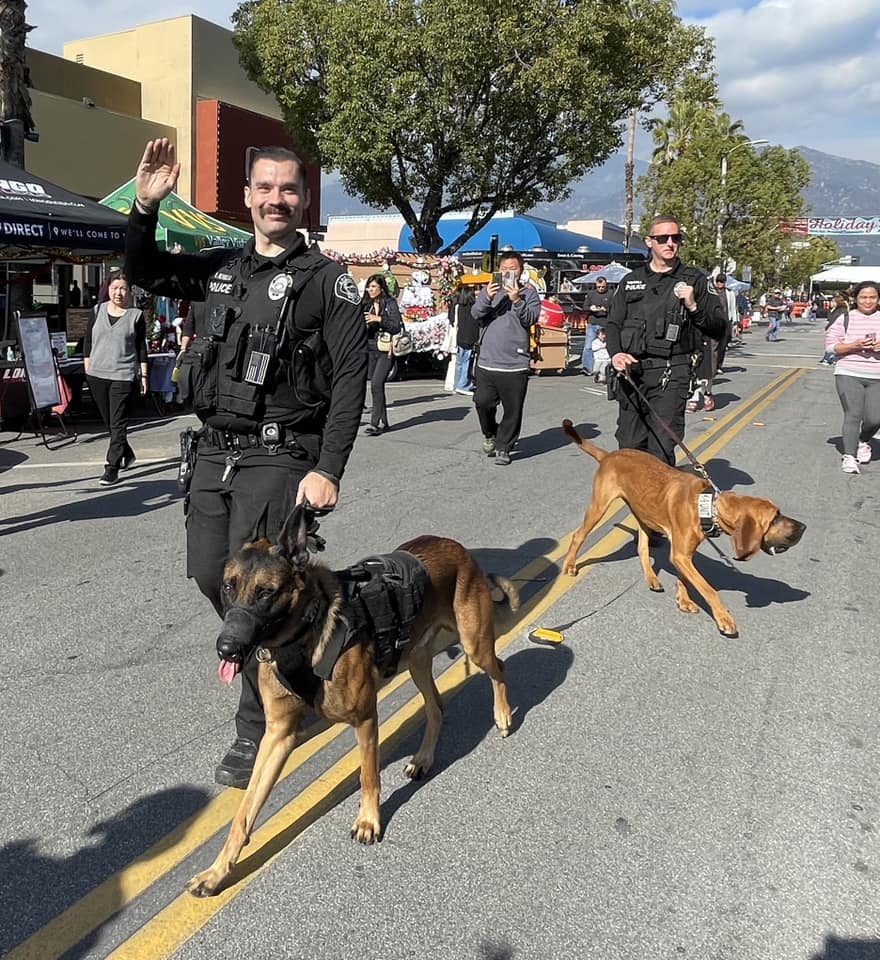Arcadia Police offices with their Police dogs walking in the Holiday Fair parade