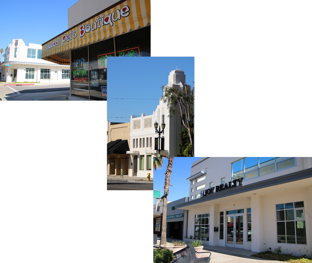 three photos in a collage of a dog groomer, funeral home and real estate office.