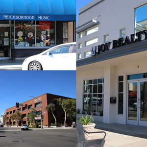 Collage of pictures of retails shops in Downtown Arcadia