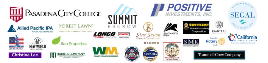 Banner with various business logos on it.